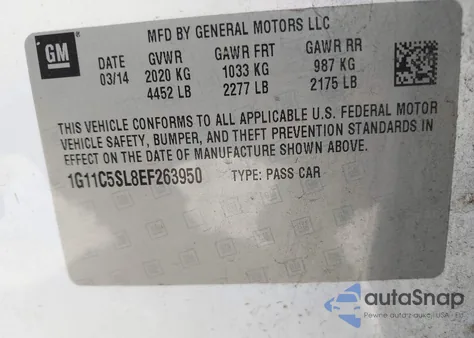 2014 Chevrolet Malibu 1Lt z USA, uszkodzony, nr VIN 1G11C5SL8EF263950